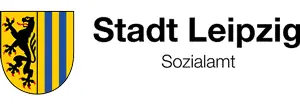 Das Logo zeigt das Wappen der Stadt Leipzig. Darunter steht in schwarzer Schrift: Sozialamt der Stadt Leipzig.